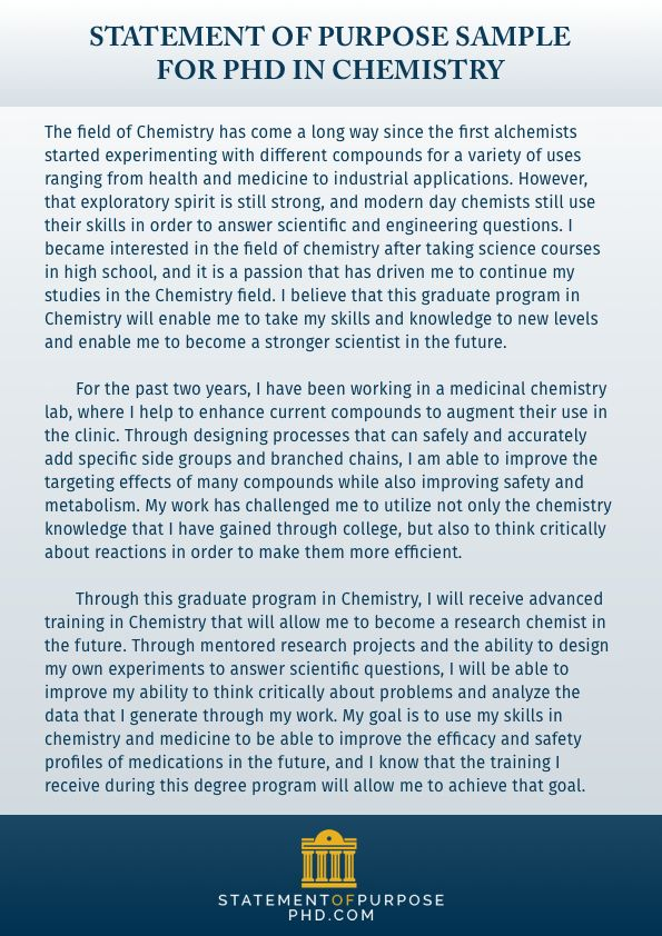 Statement Of Purpose Sample For PHD In Chemistry Chemistry Phd