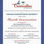 Vinayaka Missions Sikkim University Invite You At The Fourth