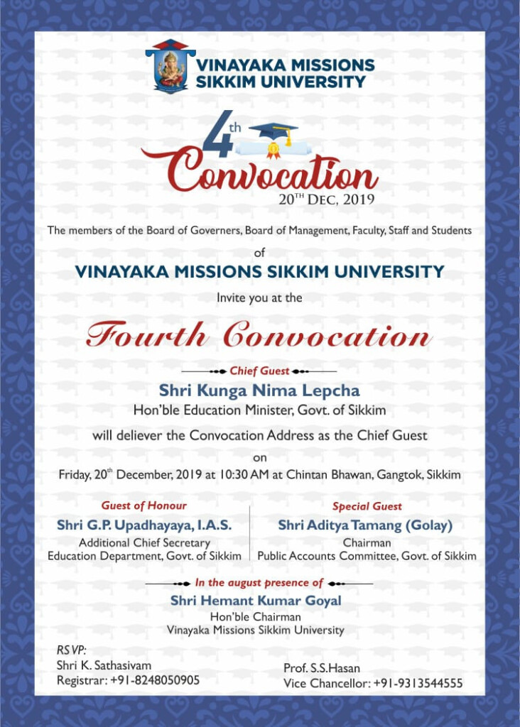 Vinayaka Missions Sikkim University Invite You At The Fourth 