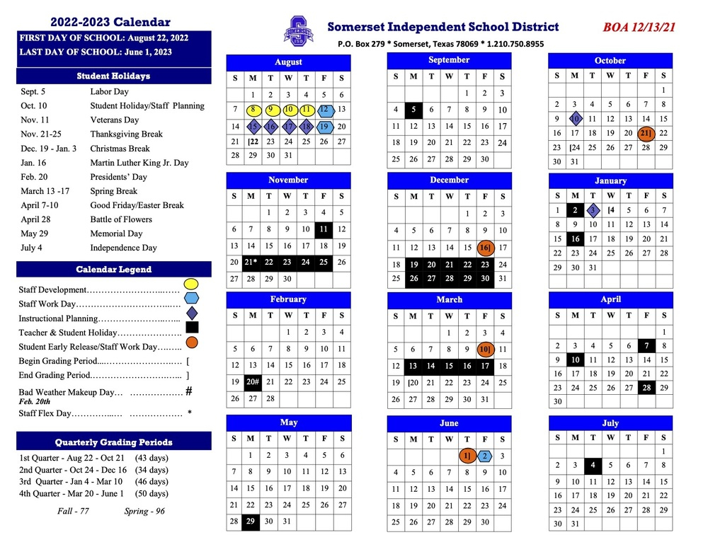 2022 2023 Academic Calendar Shirleen Zacharias Early College