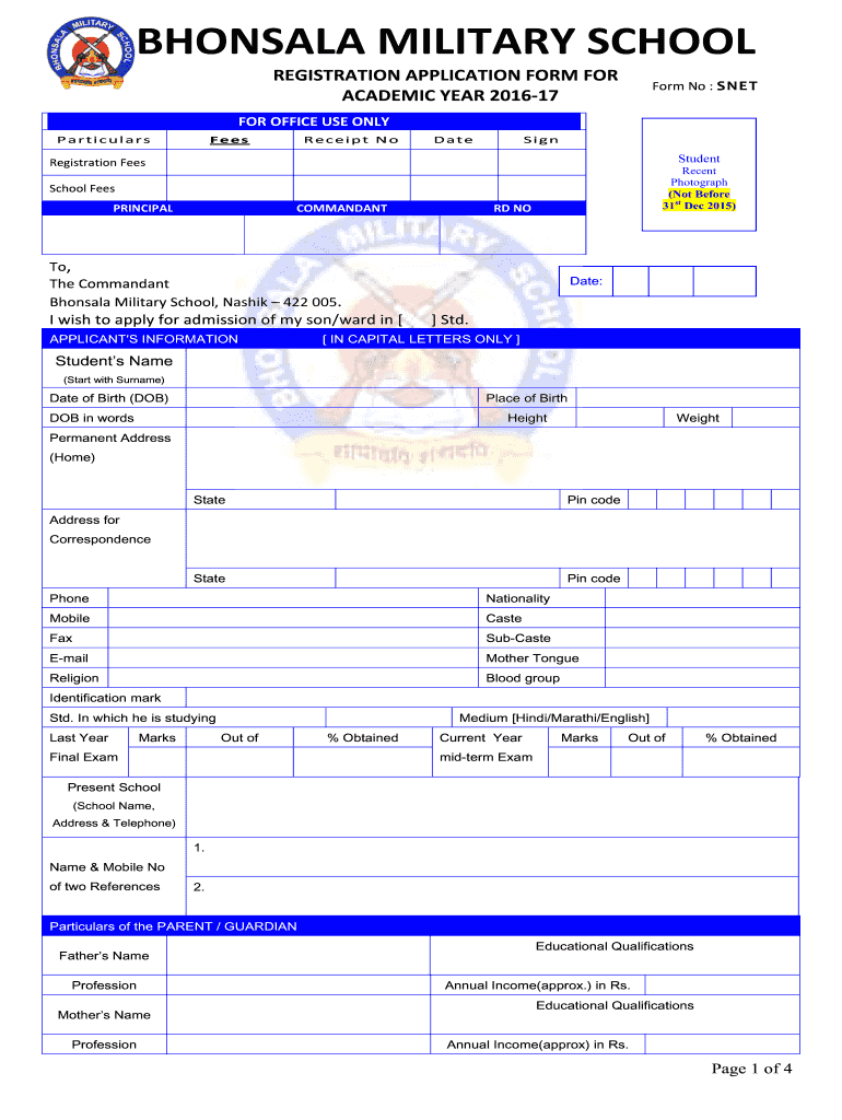 Bhonsala Military School Admission Form Pdf 2020 Fill And Sign 