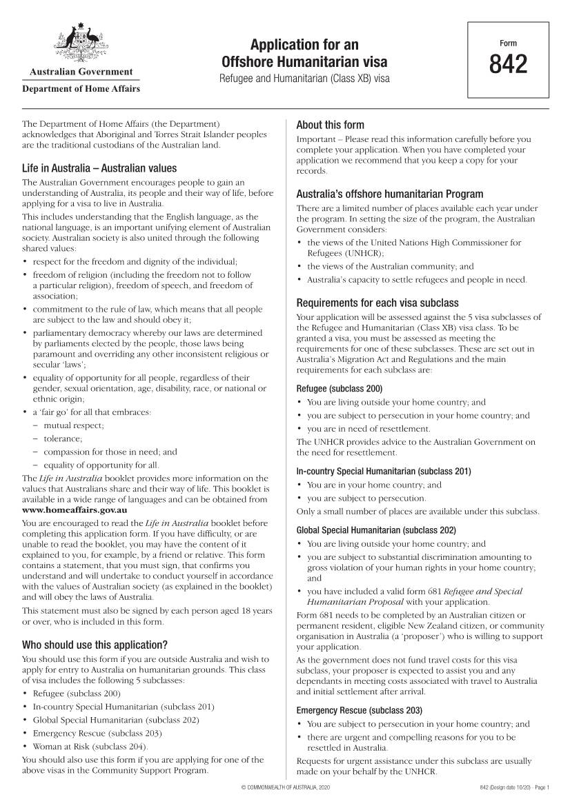 Form 842 Application For An Offshore Humanitarian Visa DocsLib