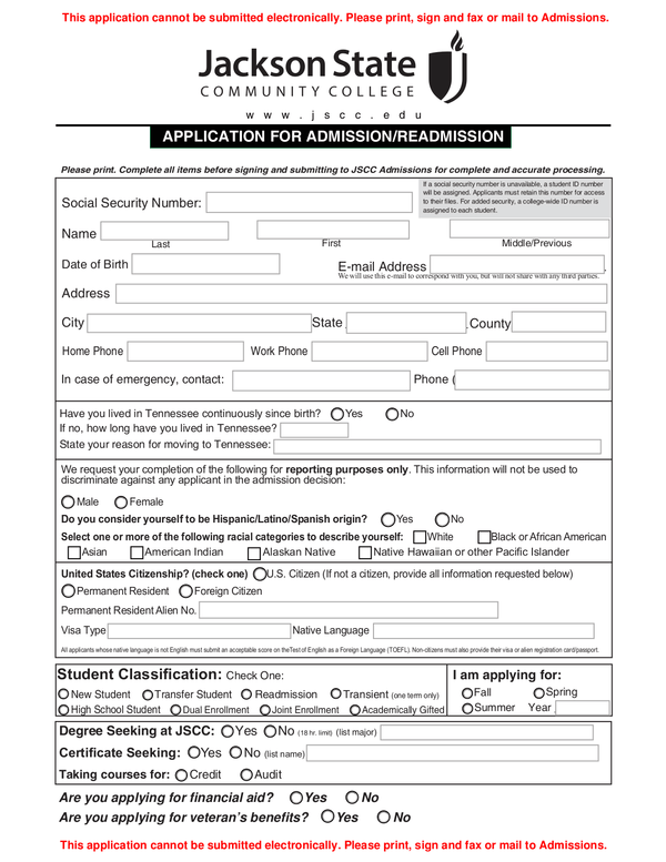 Jackson College Of Education Admission Forms Admission Form