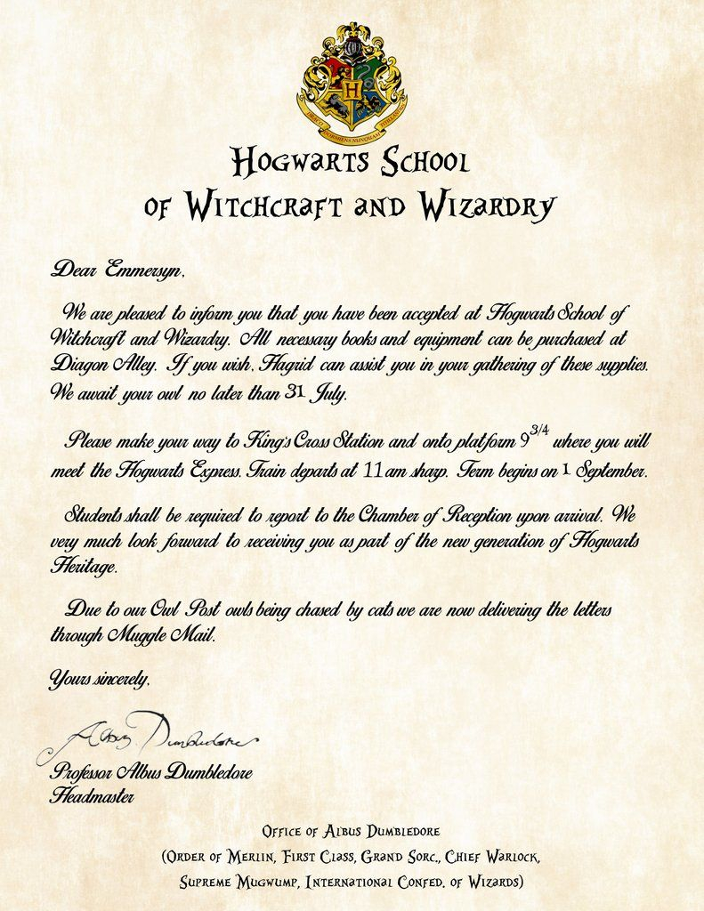 Hogwarts School Of Witchcraft And Wizardry Admission Form ...