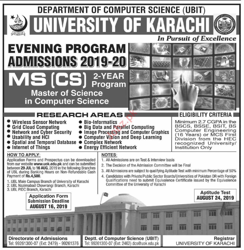 UBIT University Of Karachi Admissions 2019 For Masters 2021 Government 