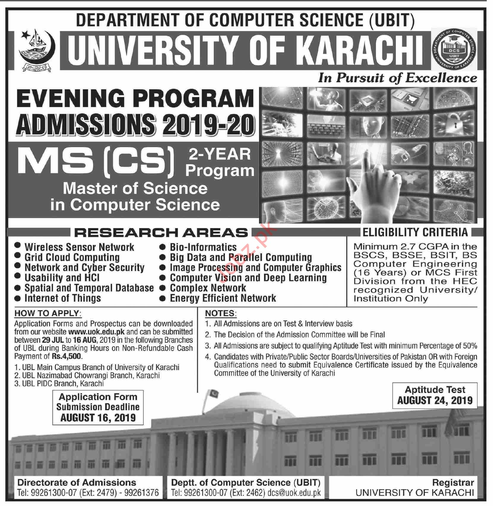 UBIT University Of Karachi Admissions 2019 For Masters 2021 Government