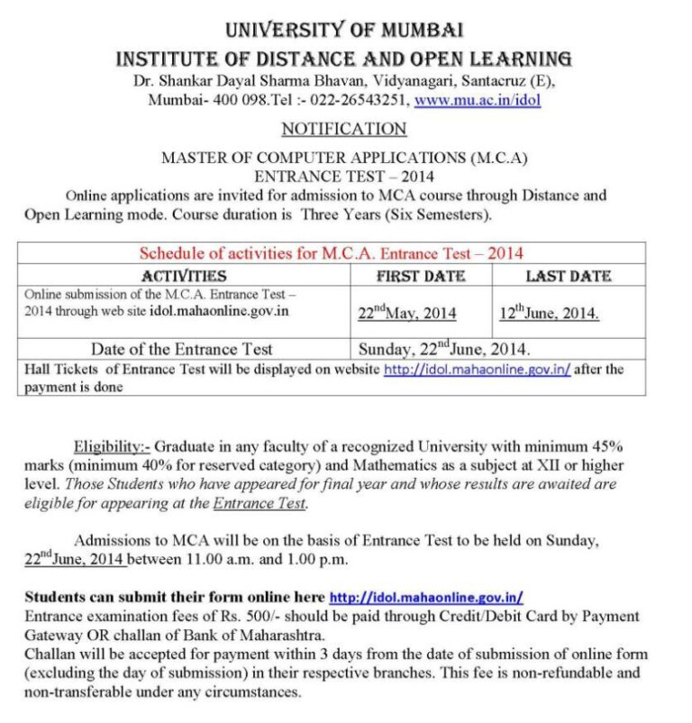 University Of Mumbai Pre admission Online Registration Form